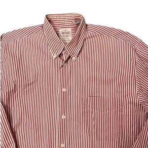 VTG Hugo Boss Twenty Cotton  Red Hickory Faded Striped Button Up Dress Shirt  M